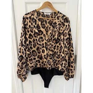 Katie Sturino x Stitch Fix Leopard Print Bodysuit Blouse Women's Size L